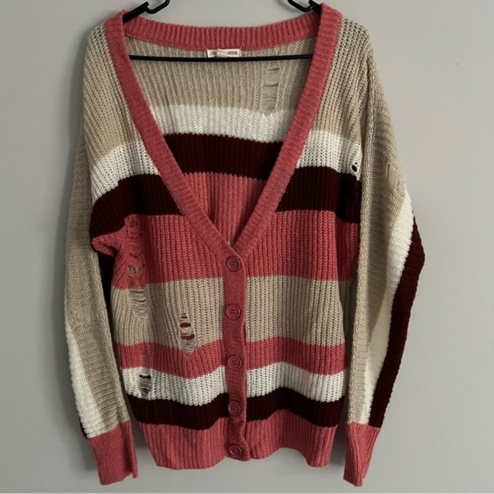 Zenana Outfitters Pink, Beige, Maroon Distressed Knit Cardigan